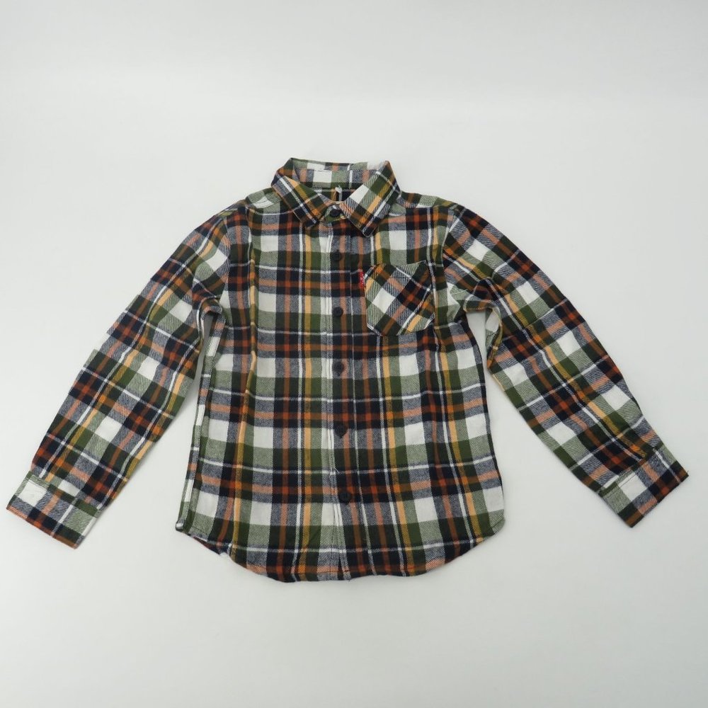 Levi's Boys Button Up Rifle Green Flannel Shirt XL 14/16 NWT $40